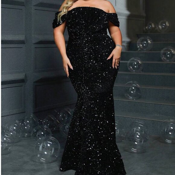 Shein plus size mermaid sequin off the shoulder evening gown - Picture 1 of 1